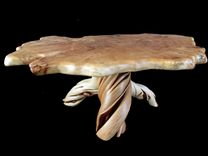 Solid Wood Burl Cottonwood Slab Coffee Table, Turquoise Inlay And Juniper Base. 6 small