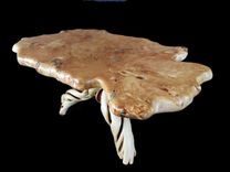 Solid Wood Burl Cottonwood Slab Coffee Table, Turquoise Inlay And Juniper Base. 2 small