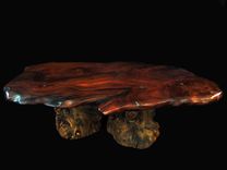 Live Edge Burled Redwood & Burl Pine Coffee Table With Turquoise Inlay 1 small