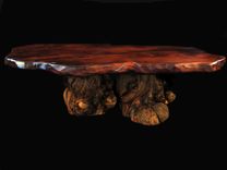 Live Edge Burled Redwood & Burl Pine Coffee Table With Turquoise Inlay 4 small