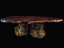 Live Edge Burled Redwood & Burl Pine Coffee Table With Turquoise Inlay 5 small