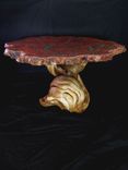 Australian Jarrah Wood Bar, Bistro, Pub Table With Twisted Juniper Log Pedestal And Stone Inlay 2 small