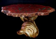 Australian Jarrah Wood Bar, Bistro, Pub Table With Twisted Juniper Log Pedestal And Stone Inlay 3 small