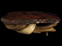 Redwood Slab Coffee Table, Turquoise Stone Inlay, Twisted Juniper Base 5 small