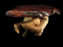 Redwood Slab Coffee Table, Turquoise Stone Inlay, Twisted Juniper Base 6 small