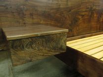 Claro Walnut Slab Headboard, Bed, California King Frame And Floating Side Tables 6 small