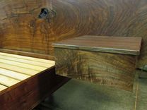 Claro Walnut Slab Headboard, Bed, California King Frame And Floating Side Tables 7 small