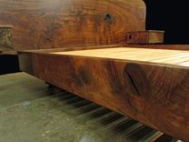 Claro Walnut Slab Headboard, Bed, California King Frame And Floating Side Tables 9 small