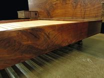 Claro Walnut Slab Headboard, Bed, California King Frame And Floating Side Tables 10 small
