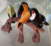 Ceramic Sculpture Of Three Toucans Bright Colors 1 small