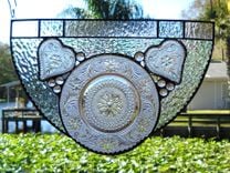 Vintage Depression Glass Sandwich Glass Stained Glass Panel Swag Window Treatment 7 small