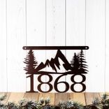 Hanging Metal House Number Sign with Mountains and Pine Trees 1 small