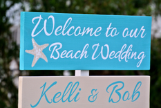 Beach Wedding Welcome Sign, Turquoise Tropical Wedding Direction Signs 2 small