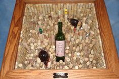 "Taste The Wine" Led End Table With 1,300 Corks And Customizable Wine Bottle. 2 small
