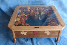 "Lake House" New England Fall Themed Coffee Table With 12v Battery Powered Light. 3 small