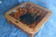 "Lake House" New England Fall Themed Coffee Table With 12v Battery Powered Light. 4 small