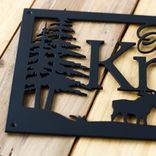 Personalized Metal Family Name Plaque with Moose and Pine Trees 2 small