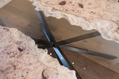 4x9ft French Mappa Burl Live Edge Glass Inlay River Dining Table 5 small