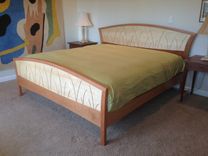 Bed Frame King Size, Headboard, Platform Bed, Queen, Art Deco, Wood, Walnut, Curly Maple, Inlay 3 small