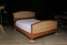Bed Frame King Size, Headboard, Platform Bed, Queen, Art Deco, Wood, Walnut, Curly Maple, Inlay 2 small