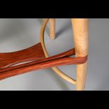 Modern Counter Height Stool, Bar Stool, Carved Solid Wood, Sheepskin Seat, Curly Maple, Bubinga 2 small