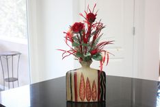 Silk Flower Arrangement, Unique Home Decor, Table Centerpieces, Feathered Roses 4 small