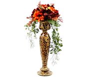 Wedding Table Centerpiece Silk Flower Arrangement, Glass Mosaic Candlestick 1 small