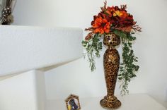 Wedding Table Centerpiece Silk Flower Arrangement, Glass Mosaic Candlestick 6 small