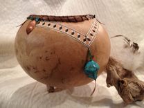 Art Gourd With Inlaid Veneer And Driftwood Base 1 small