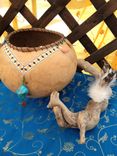 Art Gourd With Inlaid Veneer And Driftwood Base 2 small