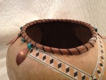 Art Gourd With Inlaid Veneer And Driftwood Base 4 small