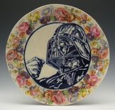 Cobalt Blue Darth Vader Porcelain Plate With Vintage Floral Decals 1 small