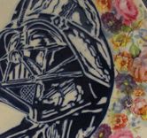 Cobalt Blue Darth Vader Porcelain Plate With Vintage Floral Decals 2 small