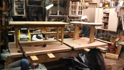 Reblaimed Flooring Top With Sweetgum Band And Tapered Oak Legs 1 small