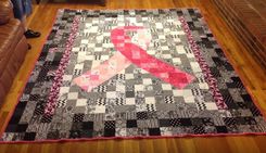 Breathtaking Breast Cancer Awareness Blocked Ribbon Queen Size Quilt 1 small