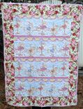Gorgeous Victorian Carousel Ponies & Cabbage Roses Baby / Girl Quilt 1 small