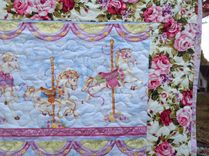 Gorgeous Victorian Carousel Ponies & Cabbage Roses Baby / Girl Quilt 2 small