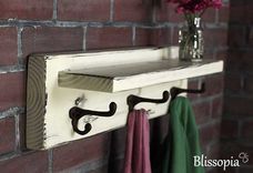 Distressed Rustic Shelf With Antique Coat Hooks 3 small