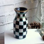 Courtly Seafoam Checks Vase Hand Painted Black And White Check Decor 4 small