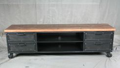 Handmade Media Console With Drawers. Reclaimed Wood Top - Urban Modern Entertainment Center. 1 small