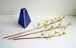 Forsythia Branches- Flame Worked Glass And Copper In Grass Green Stained Glass Vase 3 small