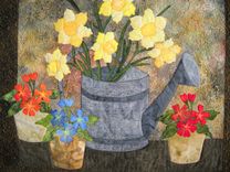 Daffodils & Primroses Art Quilt 4 small