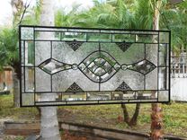 Beveled Stained Glass Panel, Traditional Clear Textured Transom 1 small