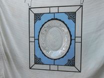 Stained Glass Window Panel W/ Recycled Vintage Glass, Suncatcher, Crystal Tiara Sandwich Glass Plate 4 small