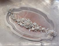 Custom Wedding Headpiece | Romantic Silver Floral Hair Vine With Lace, Pearls, Crystals 1 small