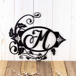 Custom Metal Script Monogram Plaque with Vines and Fleur De Lis 1 small