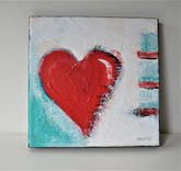 Original Acrylic Red Heart Painting Canvas, 8" X 8" 3 small