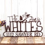Personalized Metal Family Name and Address Sign with Vines and Scrolls 1 small