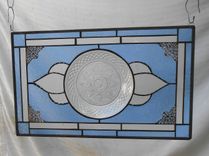 Stained Glass Plate Panel Window Transom, Vintage Crystal Luminarc Cris D'Arques Plates Valance 6 small