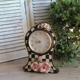 Whimsy Checks Decor Vintage Rose Clock Courtly Checks Clock Black White And Pink 5 small